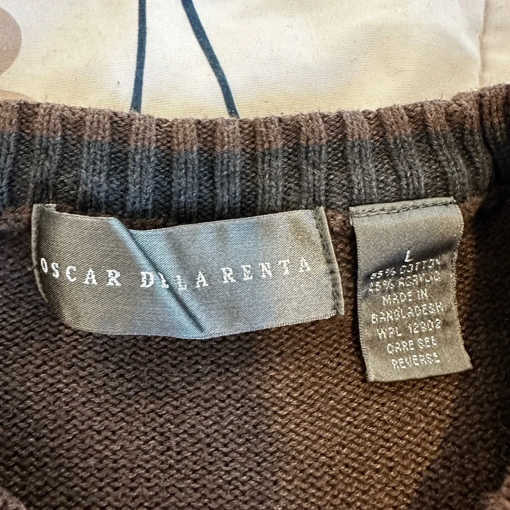 VTG 90s Oscar de la Renta Brown Grandpacore Plaid Pullover Crew Neck Sweater.